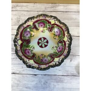 Antique Hand-Painted Japanese Porcelain Bowl – Floral Design, Signed
